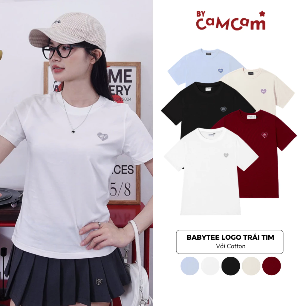 Áo Babytee 𝑩𝒚𝒄𝒂𝒎𝒄𝒂𝒎 Trơn Nhiều Màu Thêu Logo Trái Tim BYC Mẫu Mới ABN004
