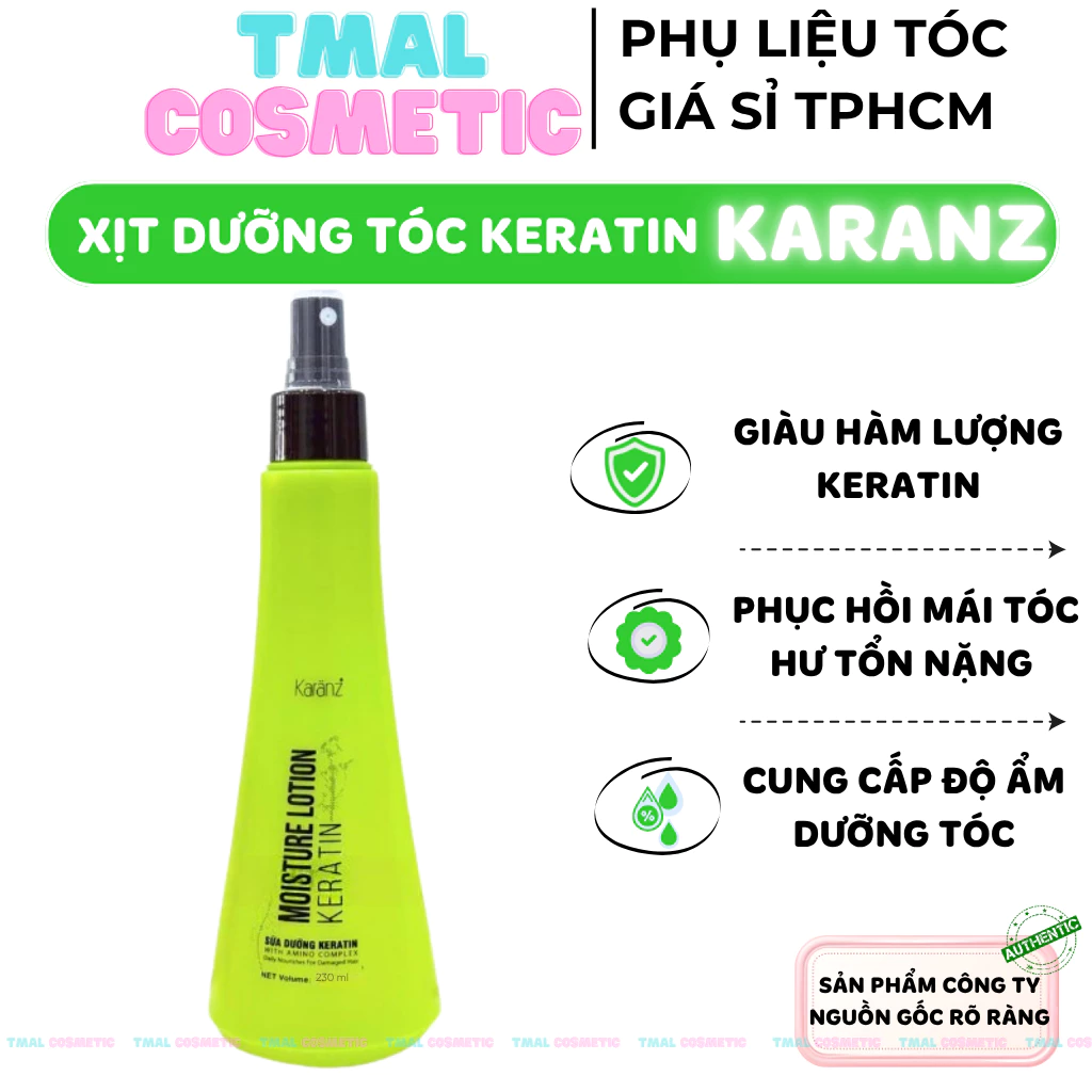 Sữa Xịt dưỡng tóc KERATIN MOISTURE LOTION KARANZ collagen giữ ẩm phục hồi khô xơ rối hư tổn 230ml