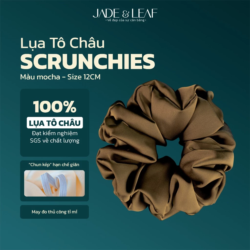 Scrunchies Buộc Tóc Nữ Lụa Thật To Phồng Jade&Leaf Dây Buộc Tóc Cao Cấp Phong Cách Thanh Lịch