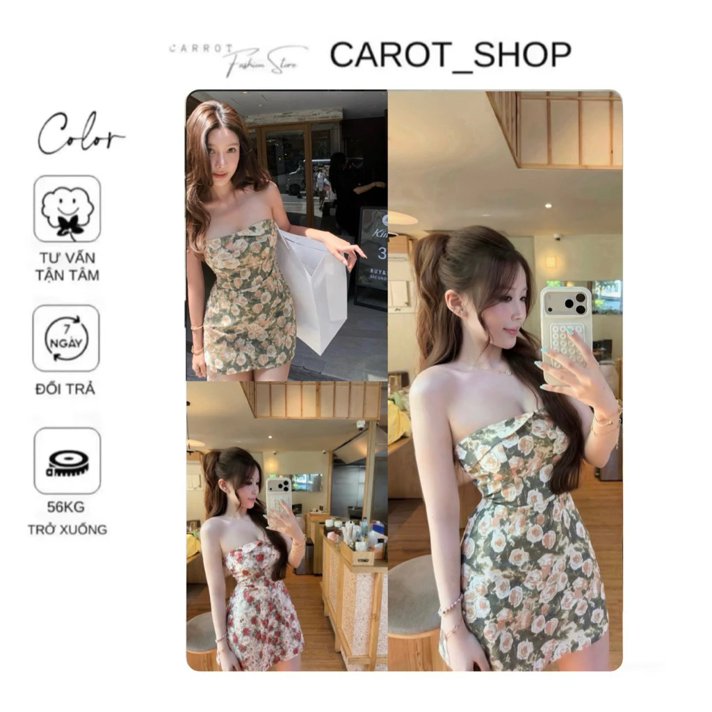 ( SẴN - Có Bigsize ) VN130 Đầm hoa nhí sang chảnh dáng ôm body tôn v1 hoa in by CarrotShop