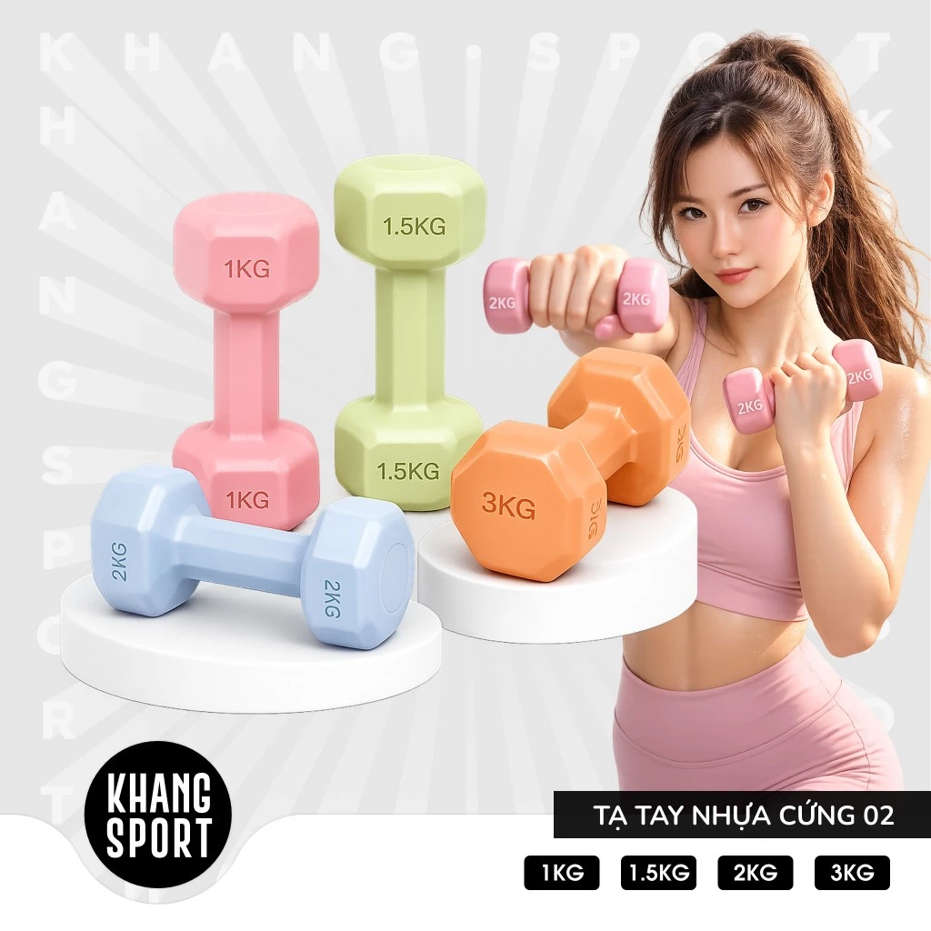 [1 Cái] Tạ Tay Bọc Nhựa PVC 1KG 1.5KG 2KG 3KG - Chống Lăn Tập Gym, Yoga Pilates Thể Dục Tại Nhà - TaTayPVC