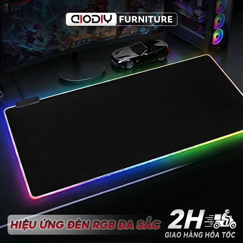 Lót Chuột Game AIODIY LED RGB - Dày 4mm Siêu Dày & Kích Thước Lớn, Bề Mặt Chống Trầy, Đổi Màu Linh Hoạt