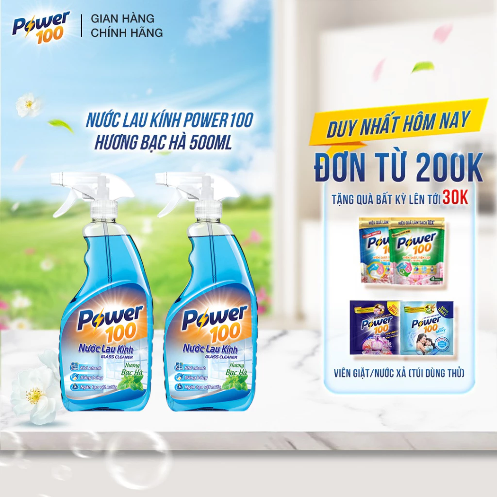 Combo 2 Chai Nước lau kính POWER100 Hương Bạc Hà 500ml
