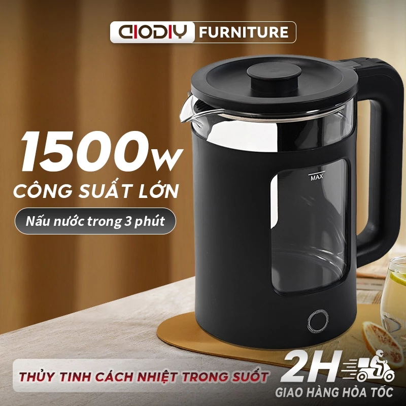 Ấm đun nước điện 1500w Silicone kính nội mật Công suất 2.0L