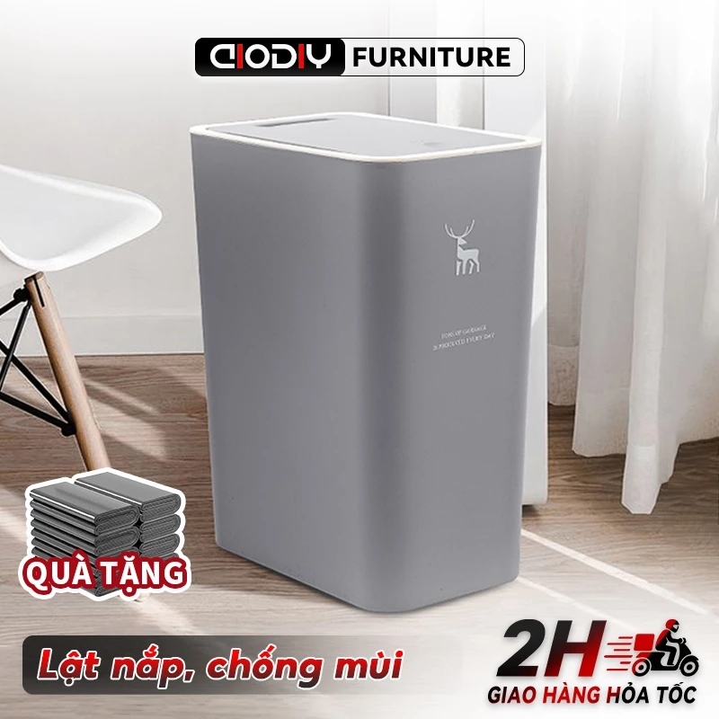 AIODIY Thùng Rác Nắp Bật Nhấn Nút Thiết Kế Thời trang đơn giản Siêu Tiết Kiệm Không Gian Nhựa PP