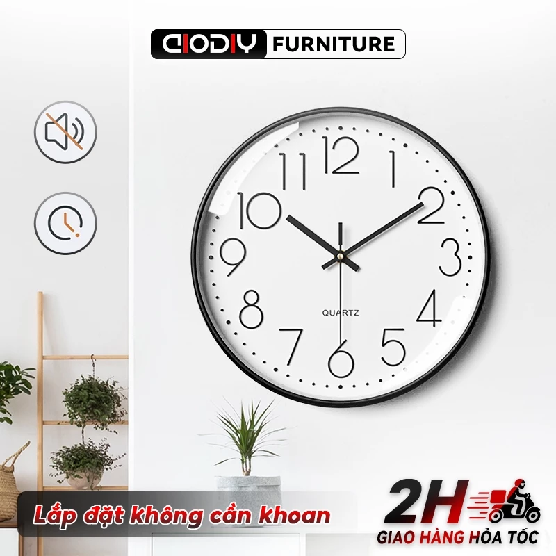 Đồng Hồ Treo Tường AIODIY Kim Trôi Siêu Êm - Phong Cách Minimalist Tối Giản - Decor Phòng Sang Trọng