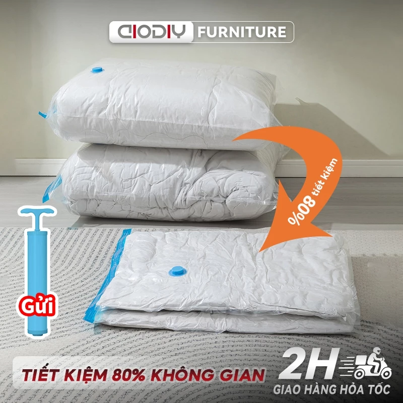 Túi hút chân không đựng quần áo AIODIY Tái sử dụng Tiết kiệm 80% không gian Chất liệu PA-PE