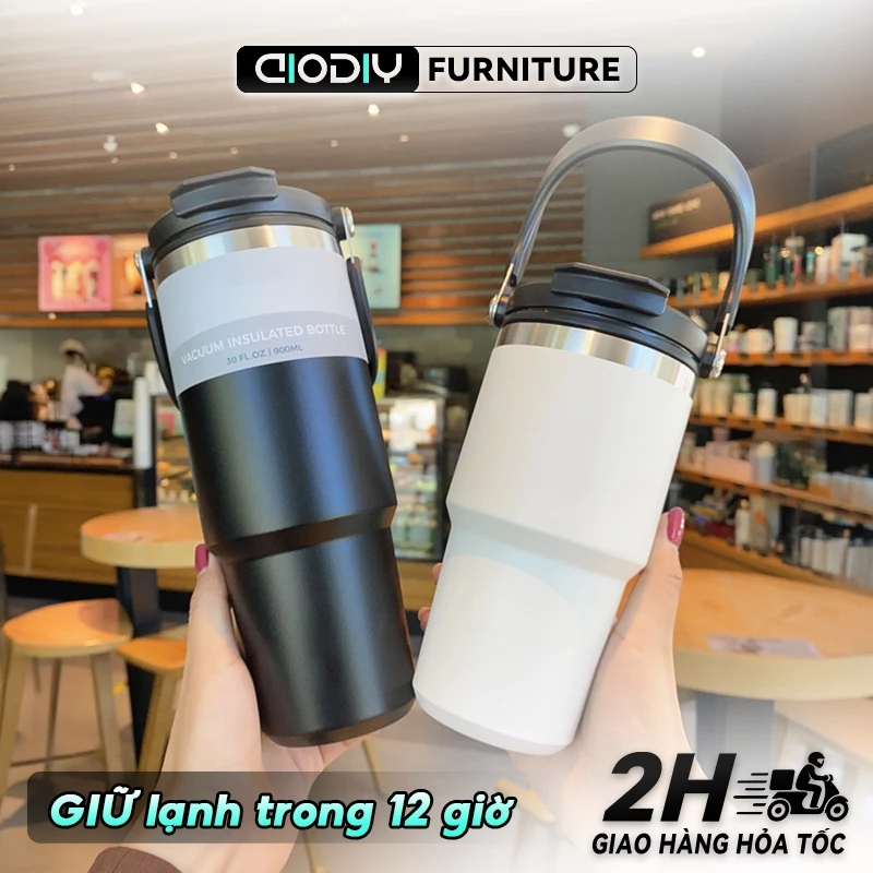 Ly giữ nhiệt cao cấp AIODIY – giữ nóng lạnh 24 giờ, cốc thể thao, có ống hút, vỏ chống xước