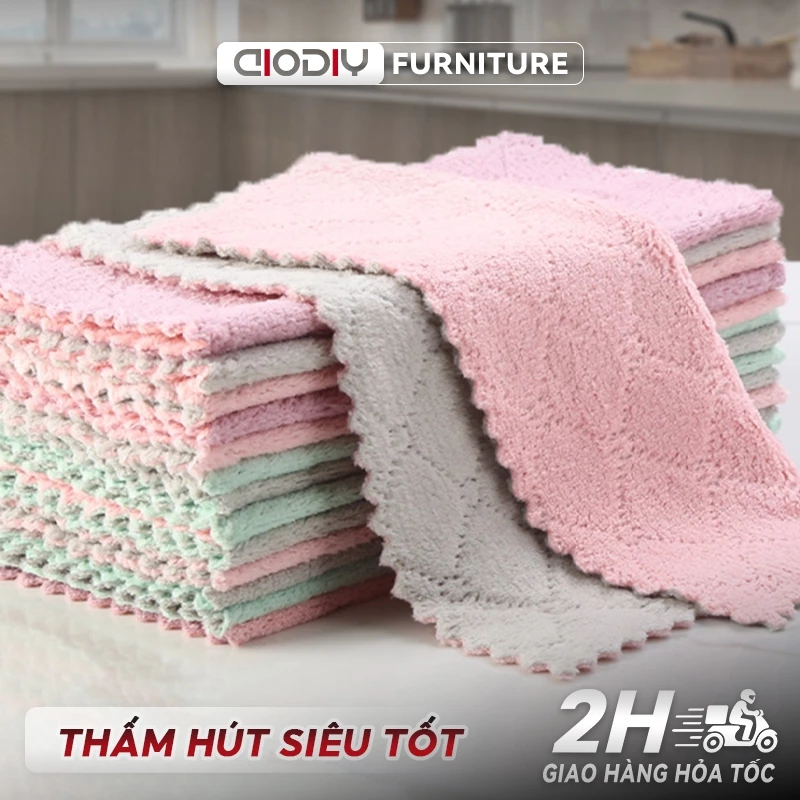 AIODIY Vải rửa chén Khăn Lau Bếp 2 Mặt Đa Năng - Lau Bát Đĩa, Bàn Ghế DàyDặn Siêu Thấm