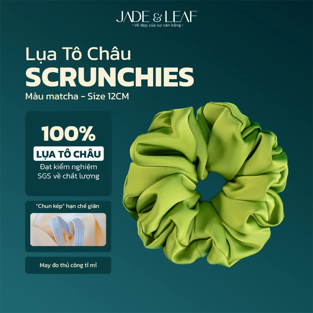 Scrunchies Buộc Tóc Nữ Lụa Thật To Phồng Jade&Leaf Dây Cột Tóc Phồng Bản Lớn Phụ Kiện Thời Trang
