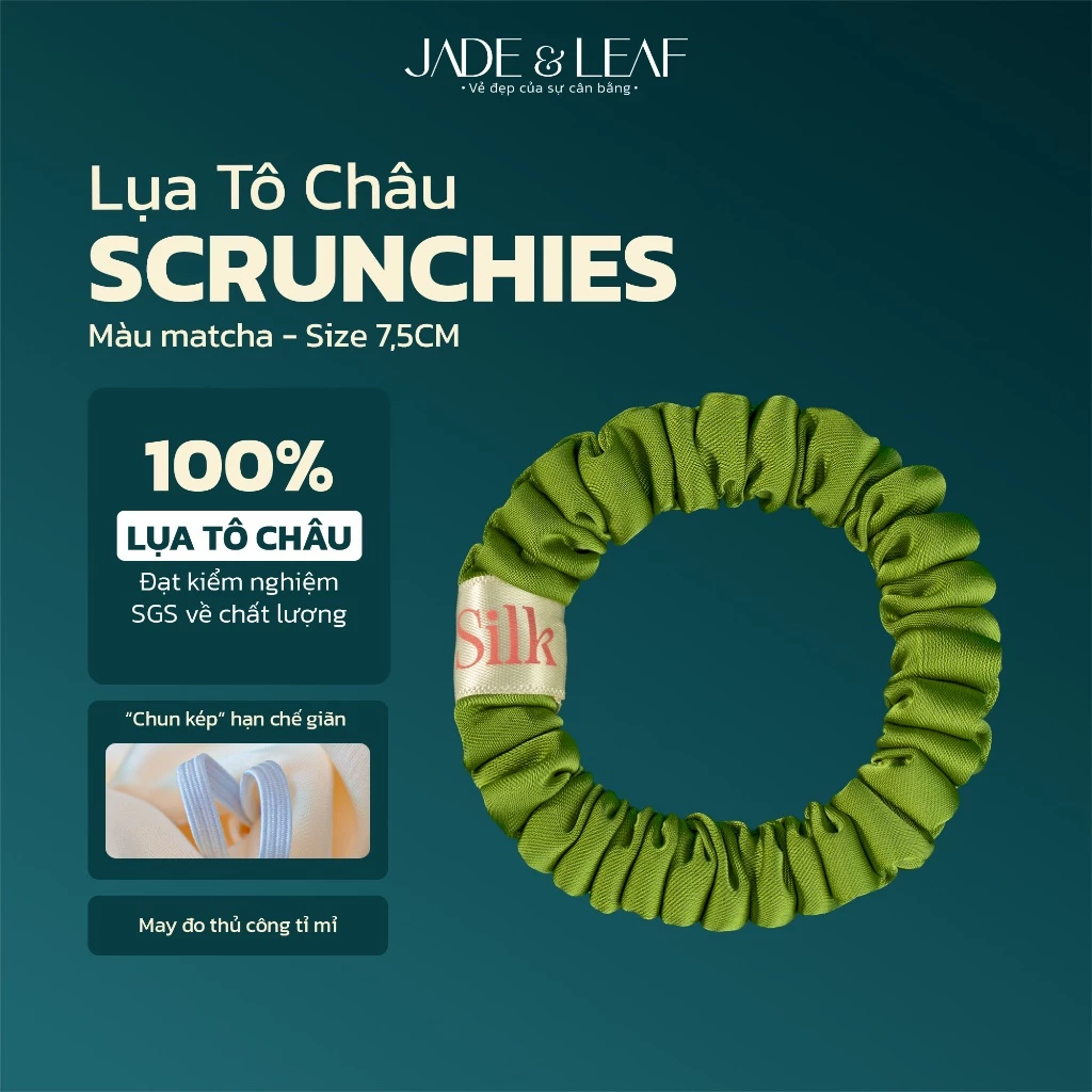 Scrunchies Buộc Tóc Nữ Lụa Thật To Phồng Jade&Leaf Dây Buộc Tóc Màu Trơn Phụ Kiện Tóc Hàn Quốc