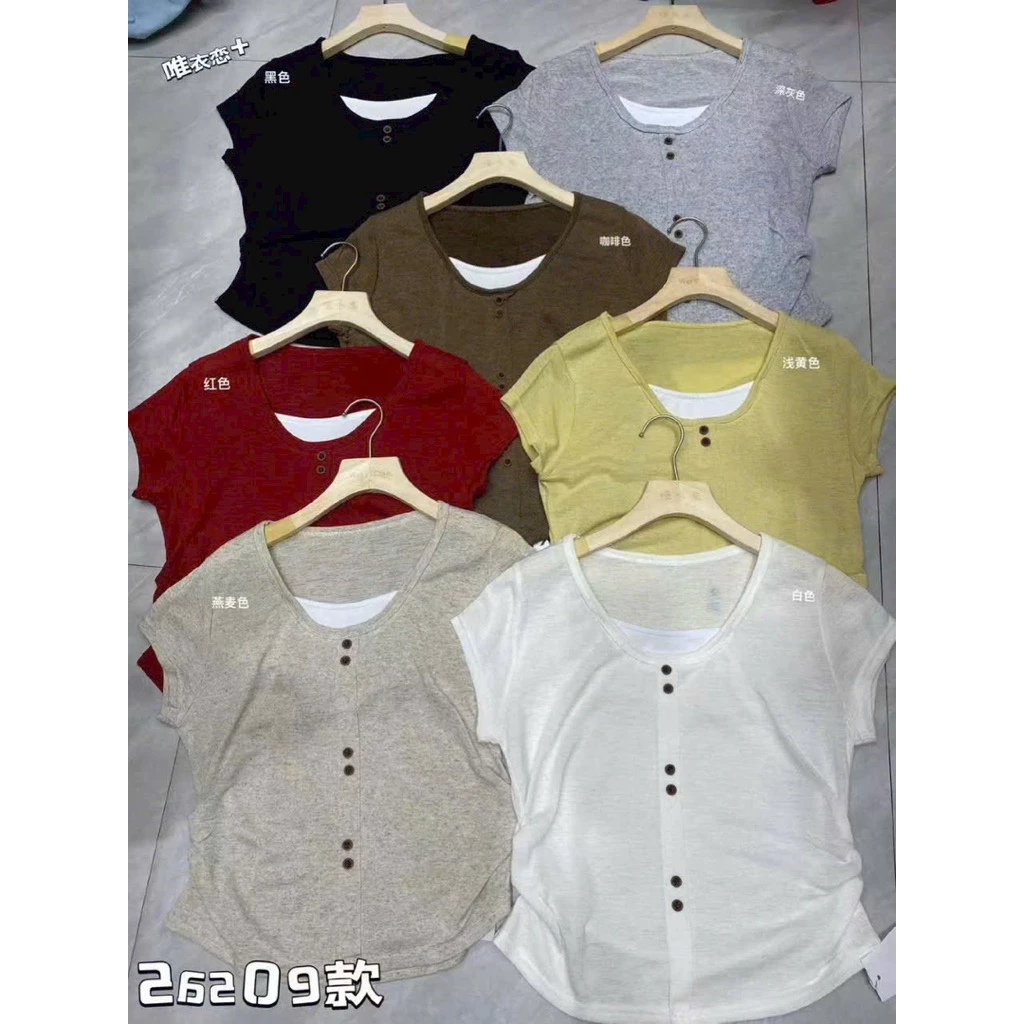🌸 Áo Thun Nữ Giả 2 Lớp Cổ Rộng Phối Màu - Áo Kiểu Ngắn Tay Co Giãn Thiết Kế Rút Eo Thắt Nơ Cực Xinh 🌸