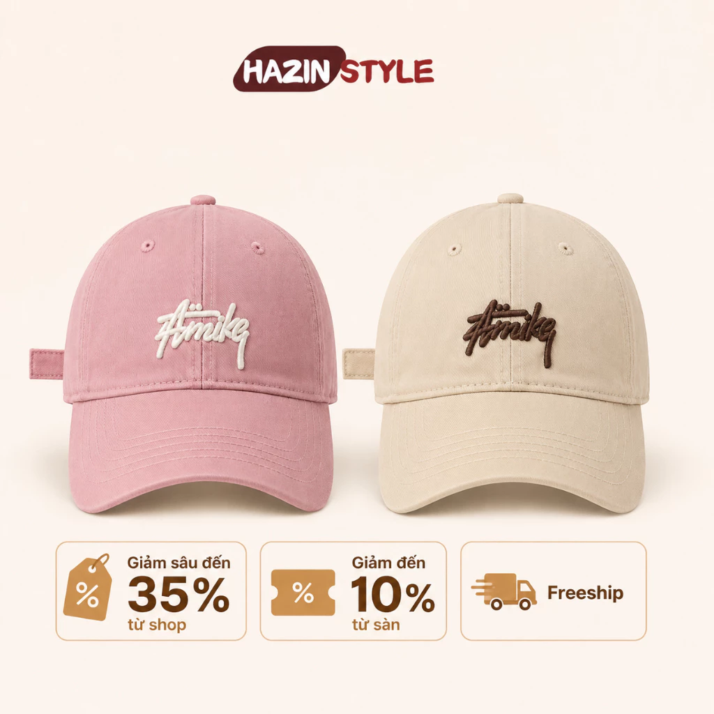 Combo 2 Mũ Lưỡi Trai Nam Nữ Amike Thêu Chữ Nổi Form Hàn Quốc - Mũ Cotton Unisex Cao Cấp Che Nắng Thời Trang