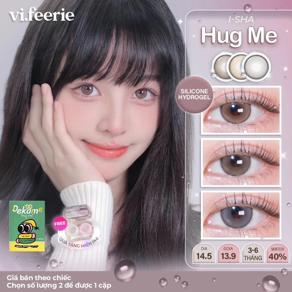 (I-SHA) Kính áp tròng (lens) nâu hack mắt to tròn trong trẻo 6 tháng DEKAME HUG ME Lens - Vi Feerie Lens