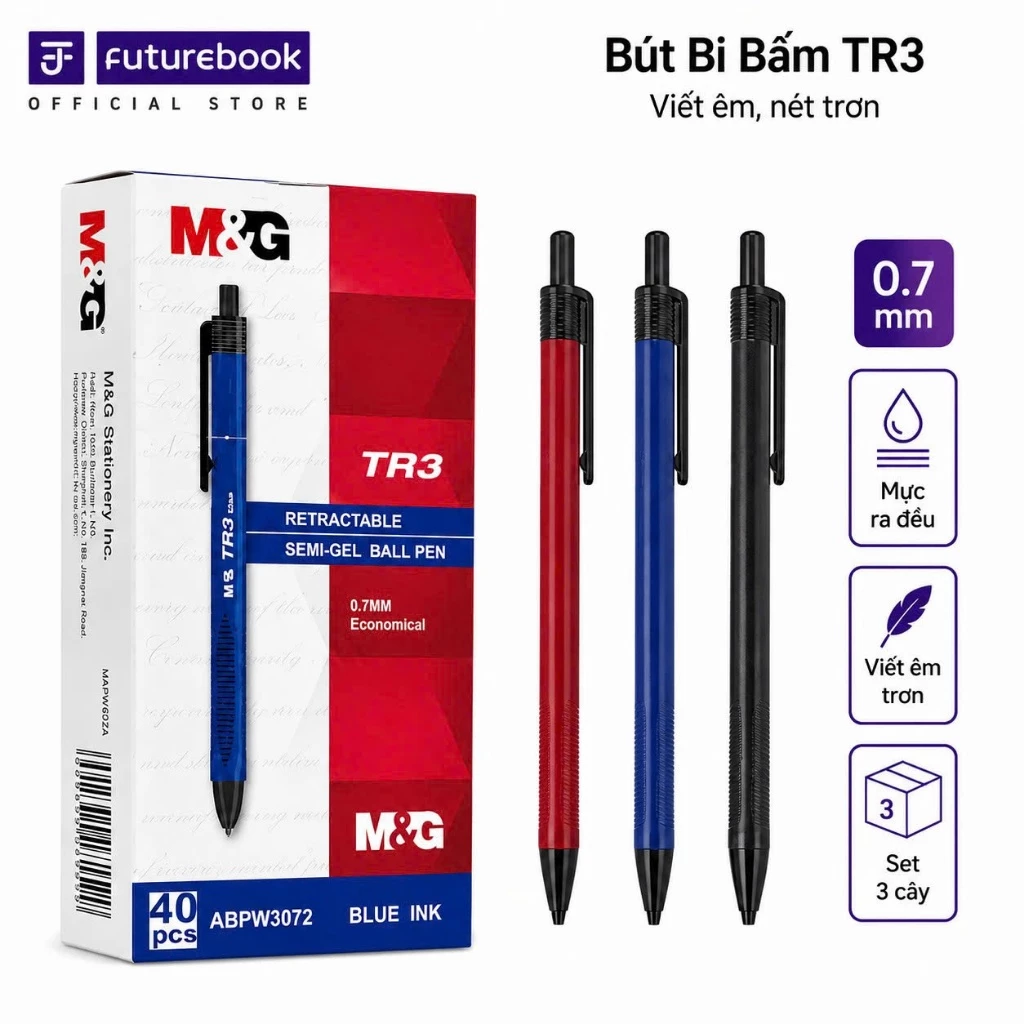 Set 12 Cây Bút Bi Dầu Semi-Gel ABPW3077 M&G Ngòi 0.7mm Xanh, Đen, Đỏ FUTUREBOOK Phân Phối Chính Hãng - TR3