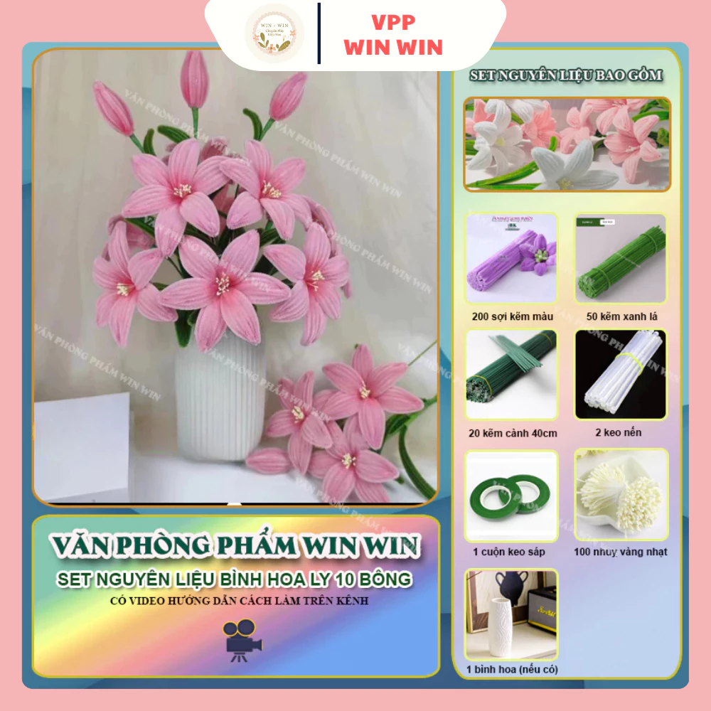 Set Kẽm Nhung Làm Hoa Ly, Flower Handmade Decor Gồm 10 Bông, 3 Nụ, Trang Trí Nhà Decor  Bàn Làm Việc