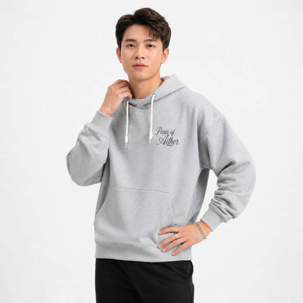 Áo Hoodie EITHER Tay Phồng Nón 2 Lớp Vải Nỉ Bông Dày Dặn Form Rộng Nam Nữ Chống Nắng - FAGU