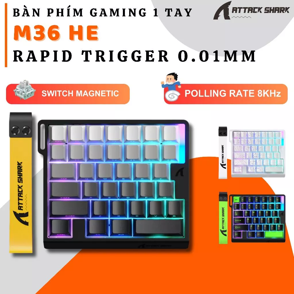 Bàn Phím Cơ Một Tay Attack Shark M36HE - Magnetic Switch, Rapid Trigger 0.01mm, RGB 8KHz