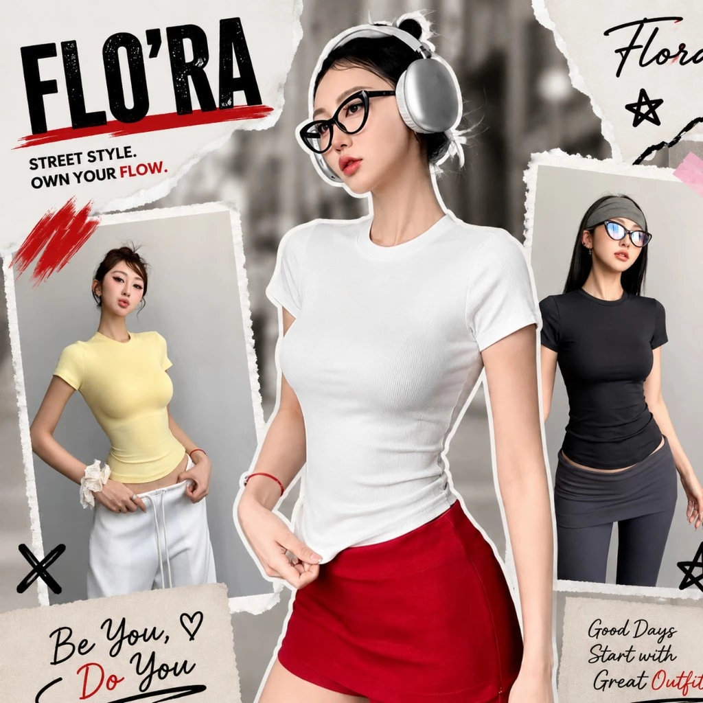 [NEW] Áo Thun Nữ Tay Ngắn Cổ Tròn Flo'ra Chất Borip Lụa Ôm Body Basic DD42, Thoáng Mát Co Giãn 4 Chiều