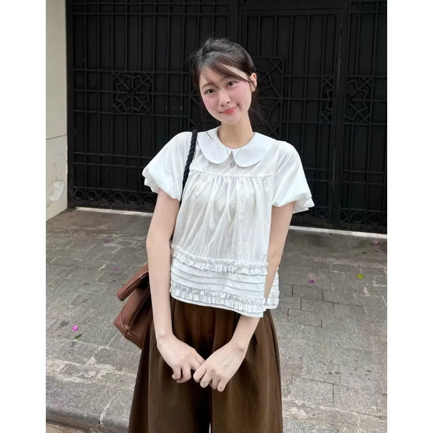 Áo babydoll cổ sen tay bồng gấu bèo 2 tầng nữ tính Hàn Quốc tiểu thư dịu dàng