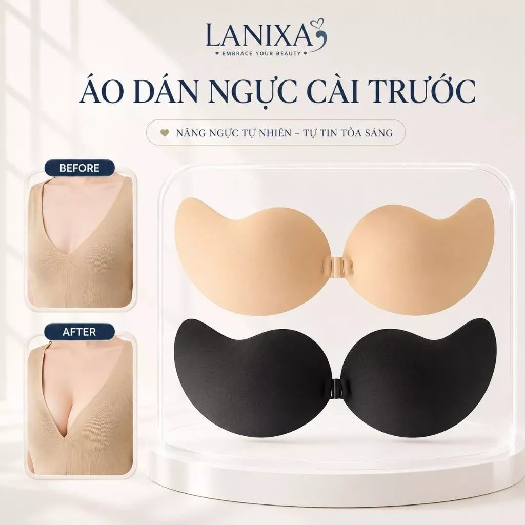 Miếng dán ngực silicon siêu dính, Áo dán ngực cài trước tạo khe sexy gợi cảm LANIXA D0129