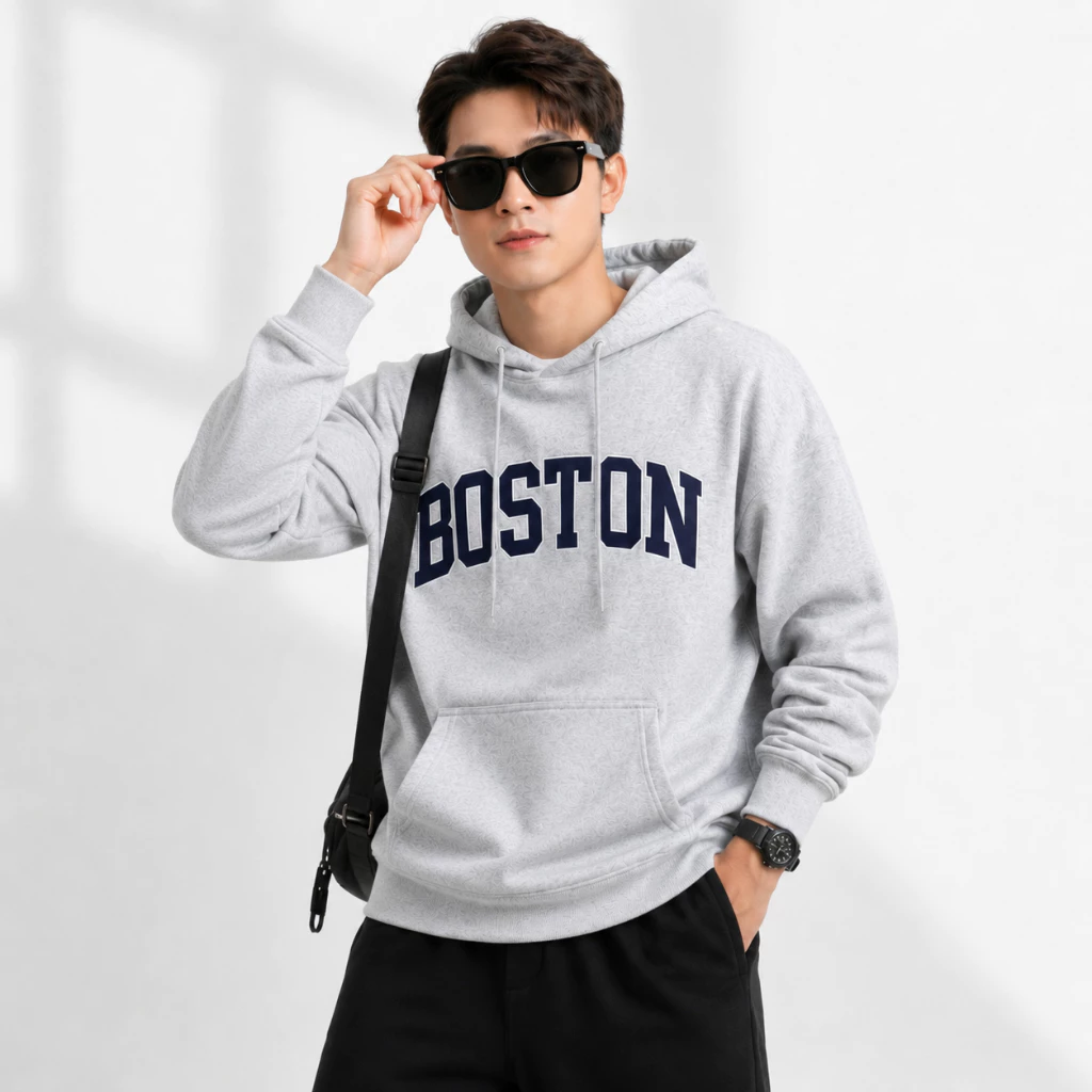 Áo Hoodie Tròng Unisex BOSTON Tay Phồng Nón 2 Lớp Vải Nỉ Bông Dày Dặn Chống Nắng - FAGU