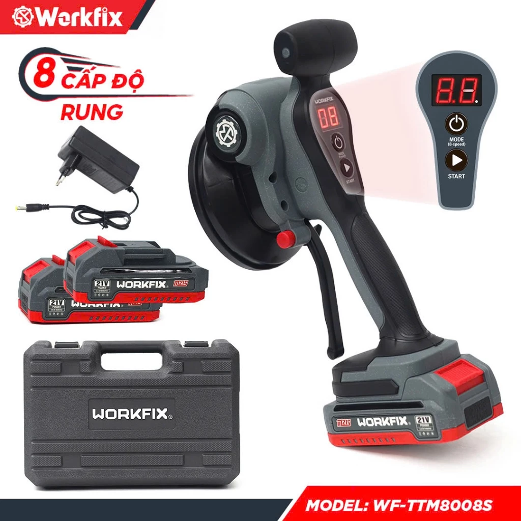 Máy rung lát gạch WORKFIX WF-TTM8008S Độ rung 9000rpm Máy ốp lát hít gạch mini lực hút 80kg điều chỉnh 8 tốc độ rung