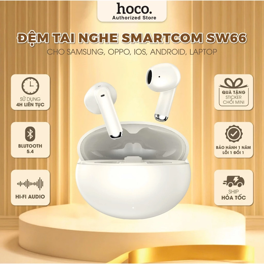 Tai nghe SMARTCOM SW66 Bluetooth nhét tai bass mạnh pin trâu 4h có mic đàm thoại - bảo hành 12 tháng