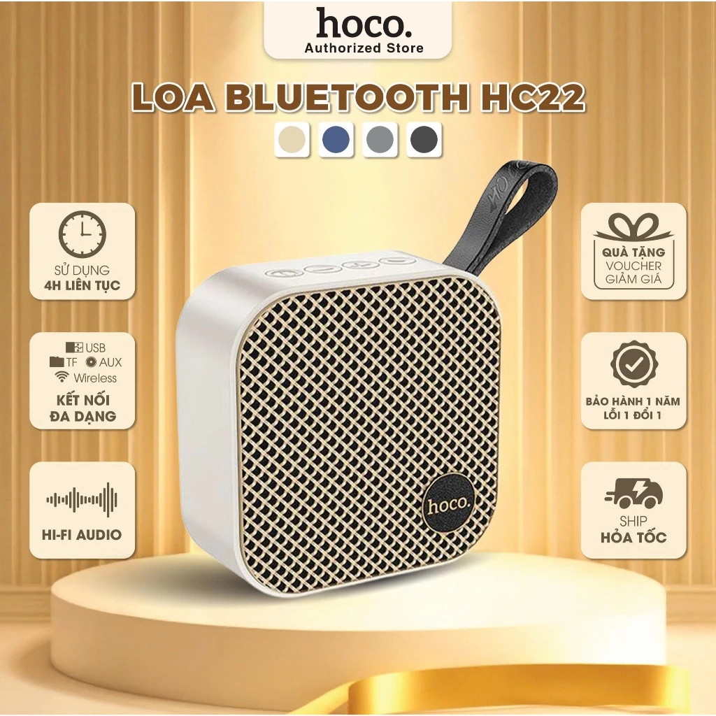 Loa cầm tay Bluetooth HC22 Hoco [Màng loa lớn - HI FI - 4 chế độ kết nối] USB, Thẻ nhớ, dây audio, loa bluetooth