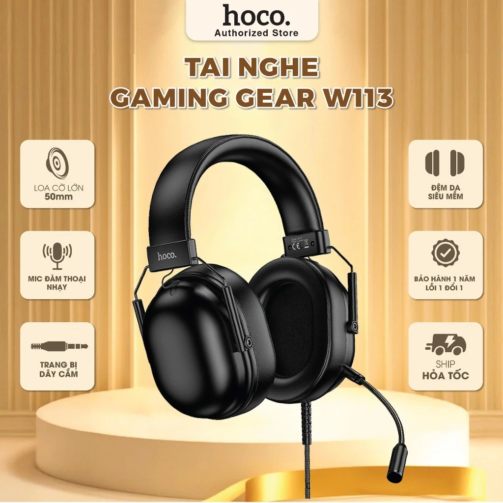 Tai nghe chơi Game chuyên nghiệp có mic đàm thoaị thế hệ mới Hoco W113 chính hãng, tai nghe bass mạnh