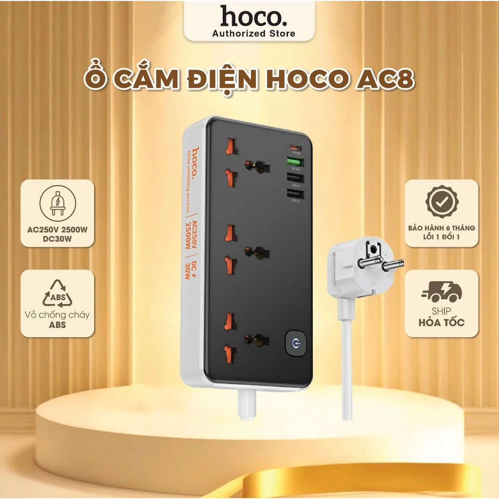 Ổ cắm điện đa năng nhiều chân cắm Hoco AC7 / AC8 - ổ cắm sạc nhanh an toàn chính hãng - nguồn điện ổn định