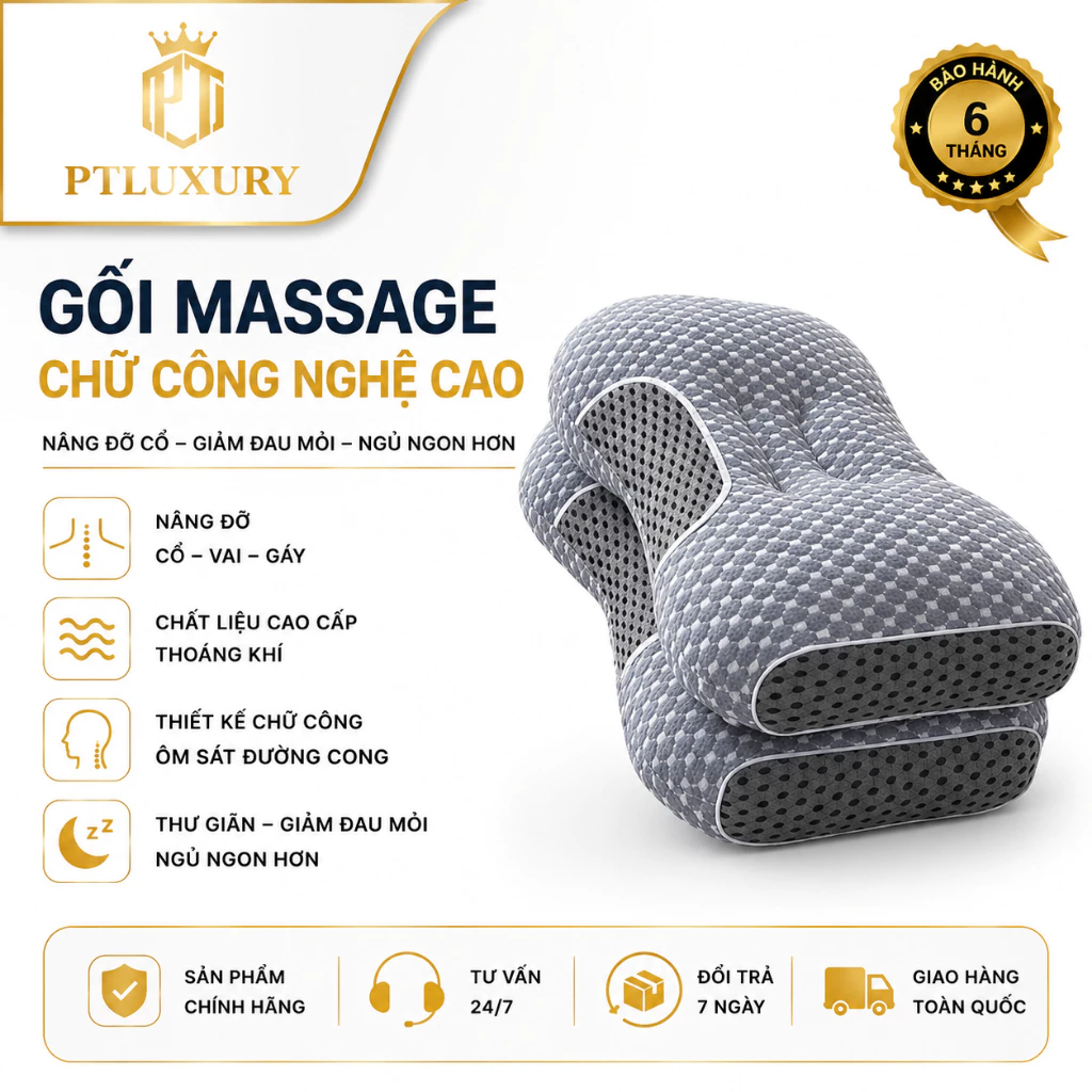 Gối công thái học chống đau mỏi cổ vai gáy thiết kế nằm ngửa và nằm nghiêng hạn chế ngáy giúp giấc ngủ ngon