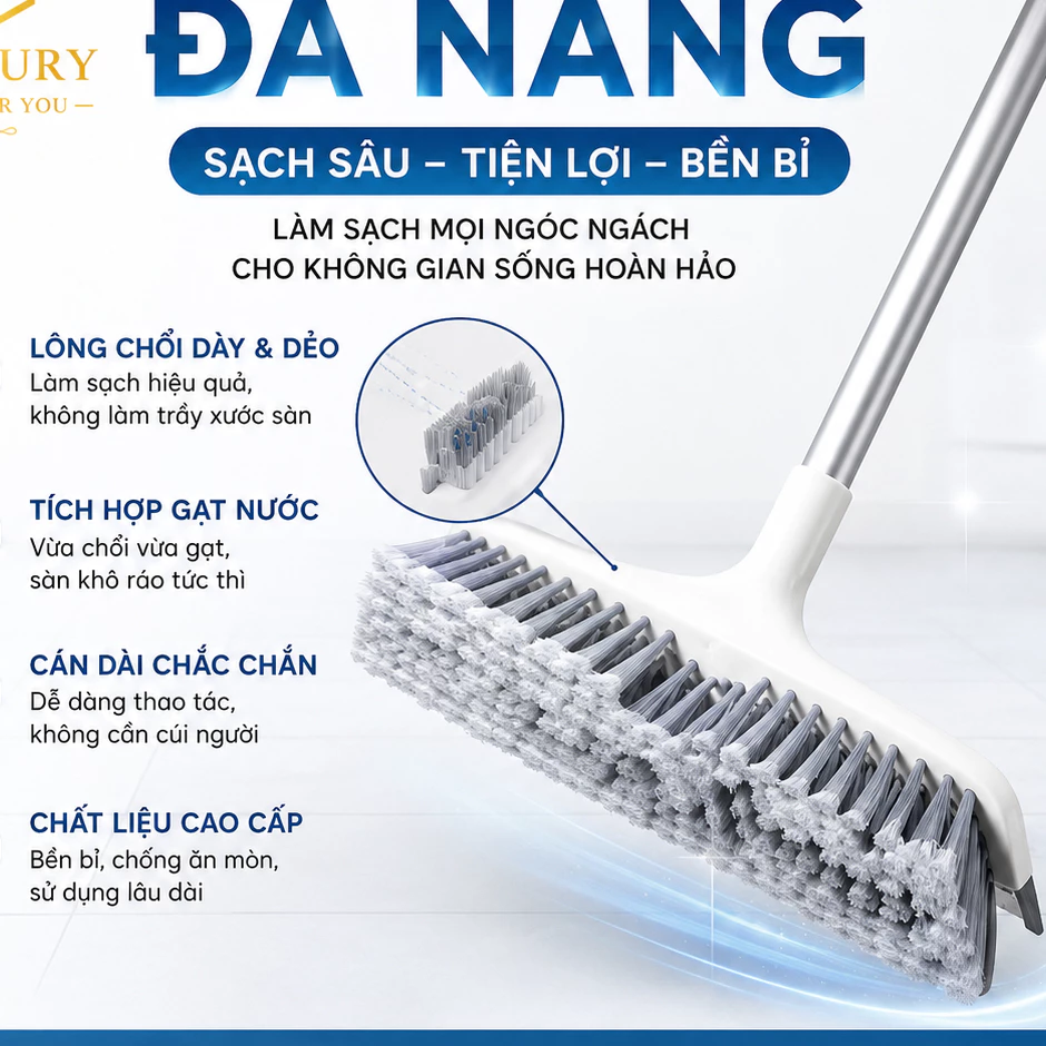 Cây quét sàn PLSHARK nhà tắm đa năng 2 trong 1 chổi cọ nhà vệ sinh và gạt nước chổi gạt nước cán dài 125 cm