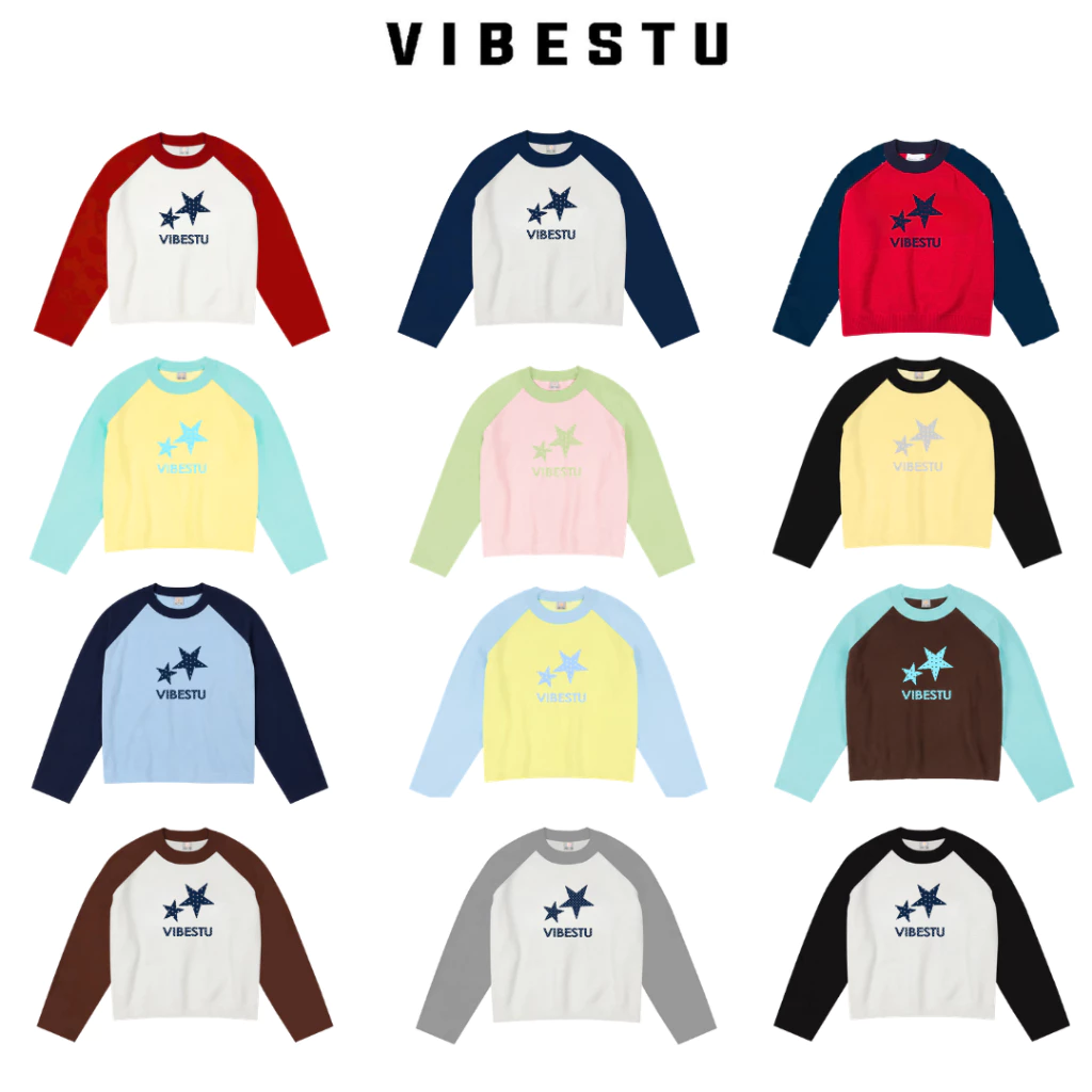 Áo Thun Tay Dài Raglan Boxy VIBESTU ''Longsleev Raglan Star '' Form Boxy 250Gsm Cotton