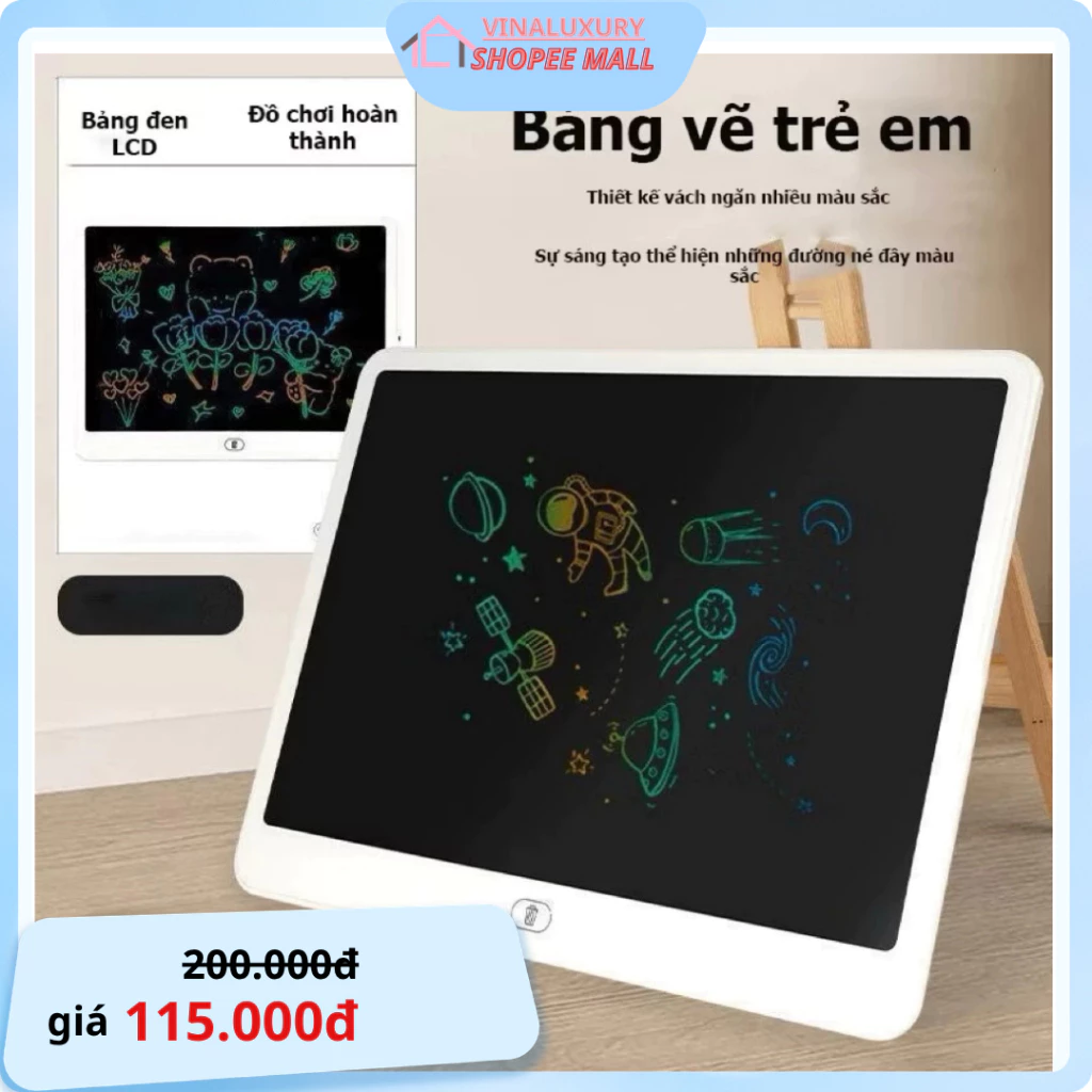 Bảng LCD Cỡ Lớn 16 Inch Tự Xóa Thiết Kế 3 Lớp Không Ánh Sáng Xanh Bảo Vệ Mắt Trẻ Em Hiệu Quả