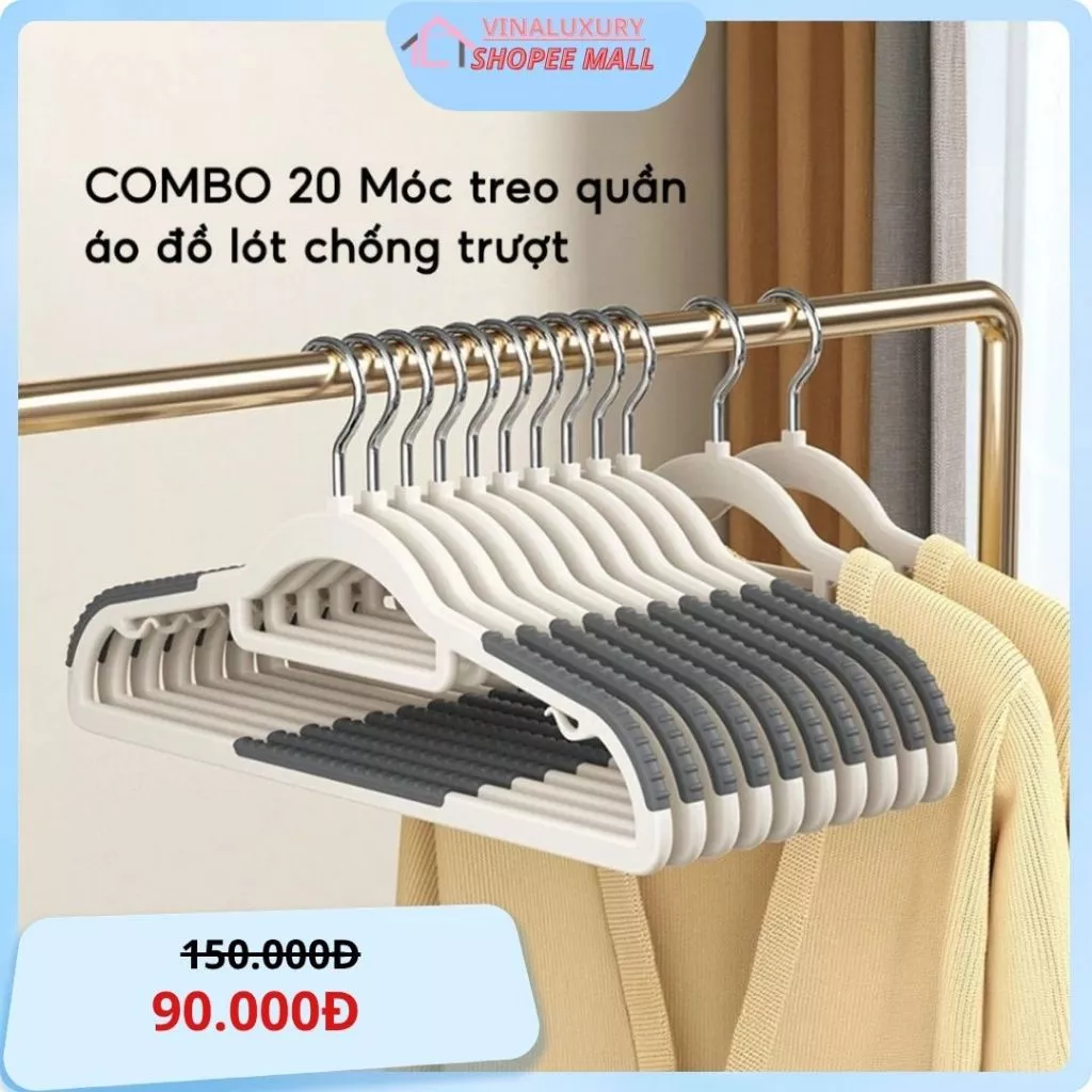 COMBO 20 Móc Treo Quần Áo Chống Trượt Xoay 360 Móc Áo Nhựa Dẻo Chịu Lực Phơi Đồ Tiện Lợi