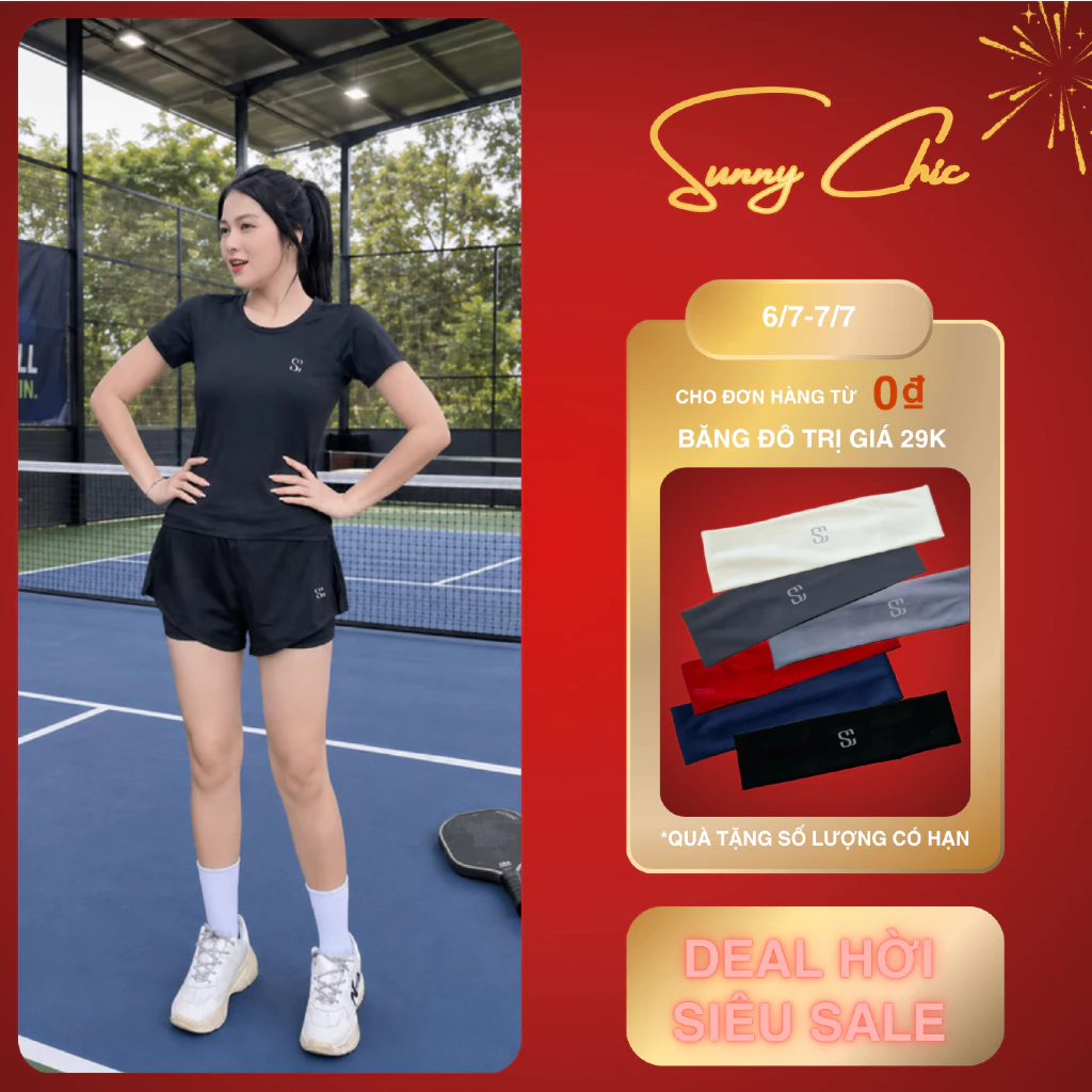 Bộ đồ thể thao nữ SUNNYCHIC đồ tập gym nữ, đồ chạy bộ, chơi pickleball thoải mái, thoáng mát [SC1]