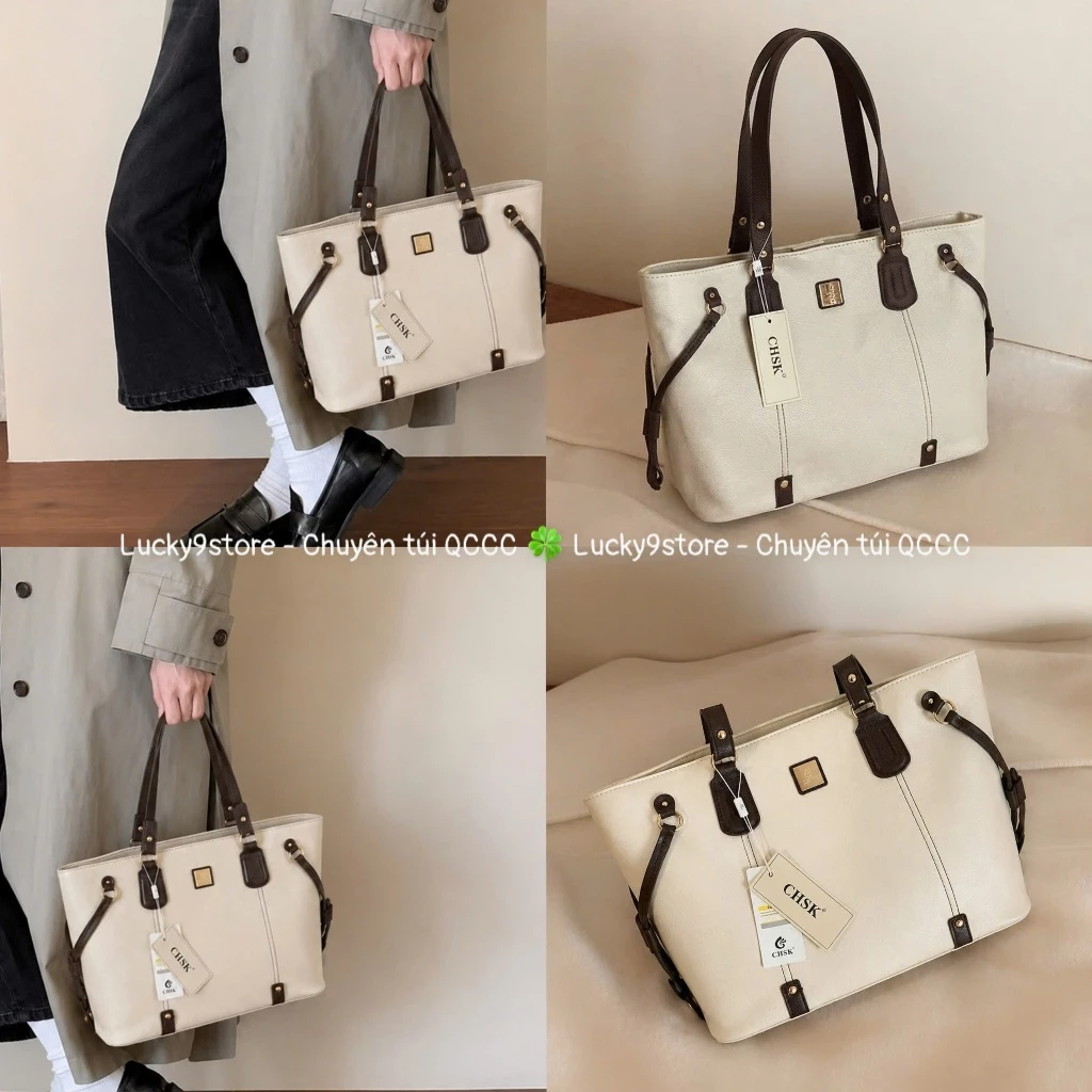 Túi xách nữ Túi tote CHSK size 40 form lớn da cao cấp quai phối màu đựng sách vở laptop K0603#