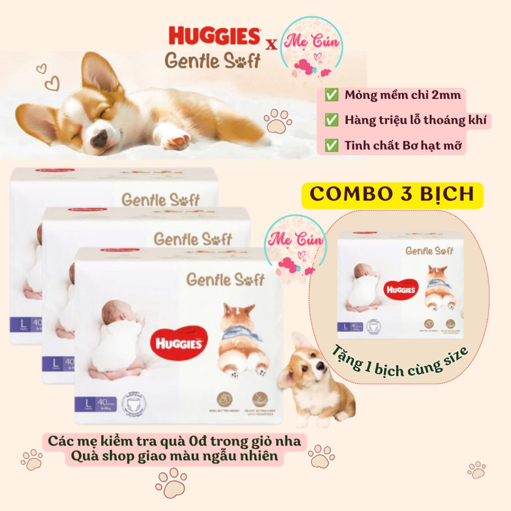 Huggies Gsoft-Corgi : Mua 3 bịch tặng 1 bịch cùng size, tã mỏng nhẹ, sản xuất tại Việt Nam