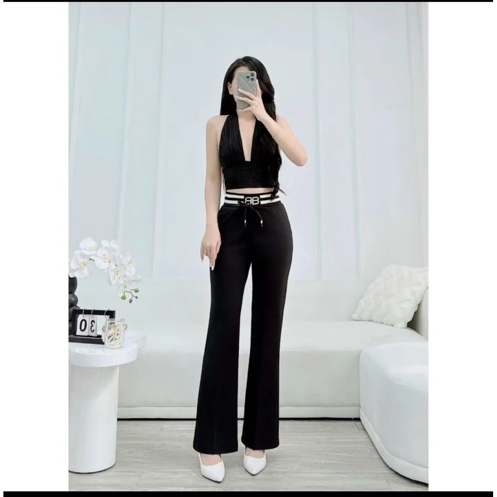 Quần thun co gian, chất xịn, ống loe cột dây thời trang, cá tính
