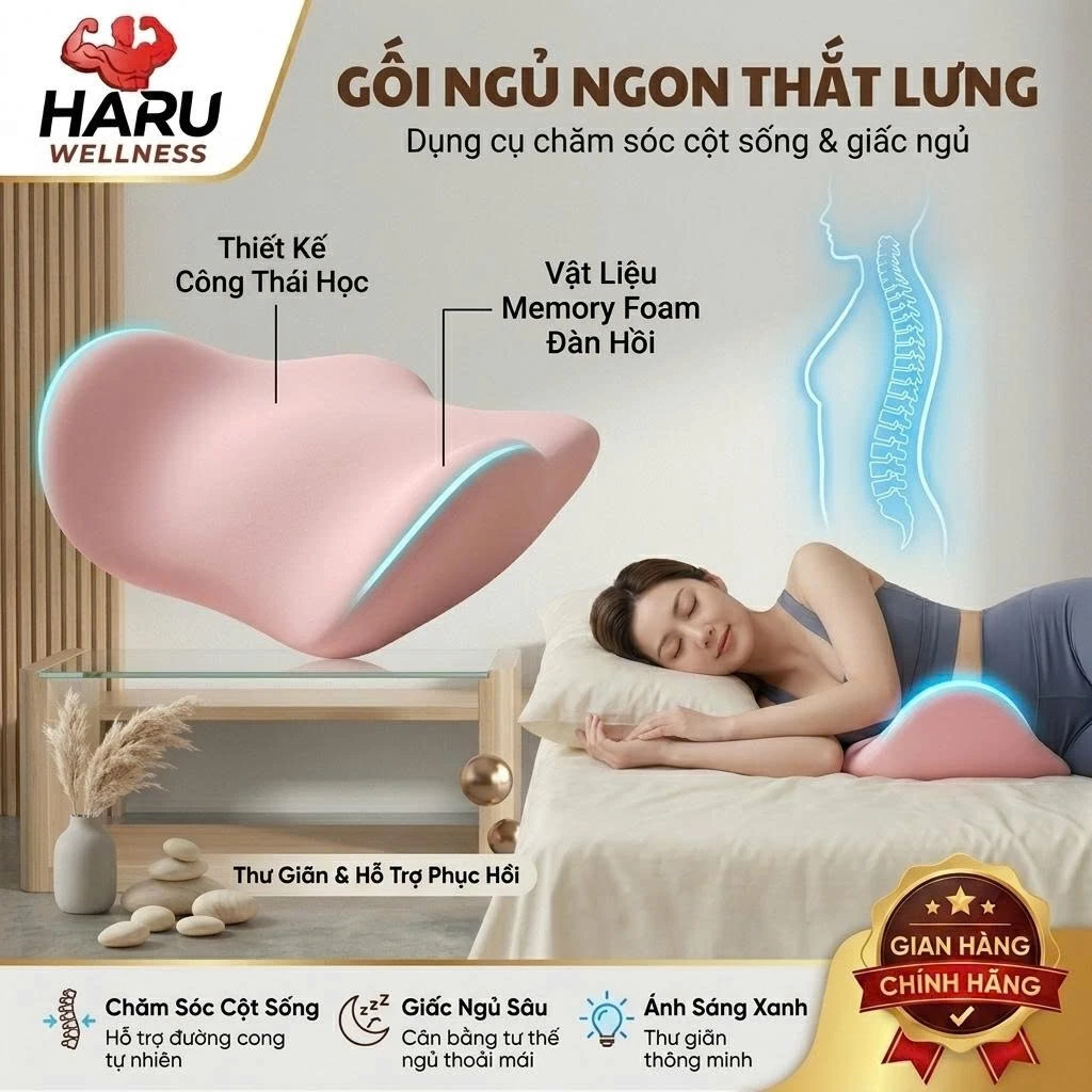 Gối Kê Thắt Lưng Công Thái Học Cao Su Non - Đỡ Lưng Giảm Đau Khi Nằm Ngủ & Ngồi Văn Phòng Ô Tô HR12