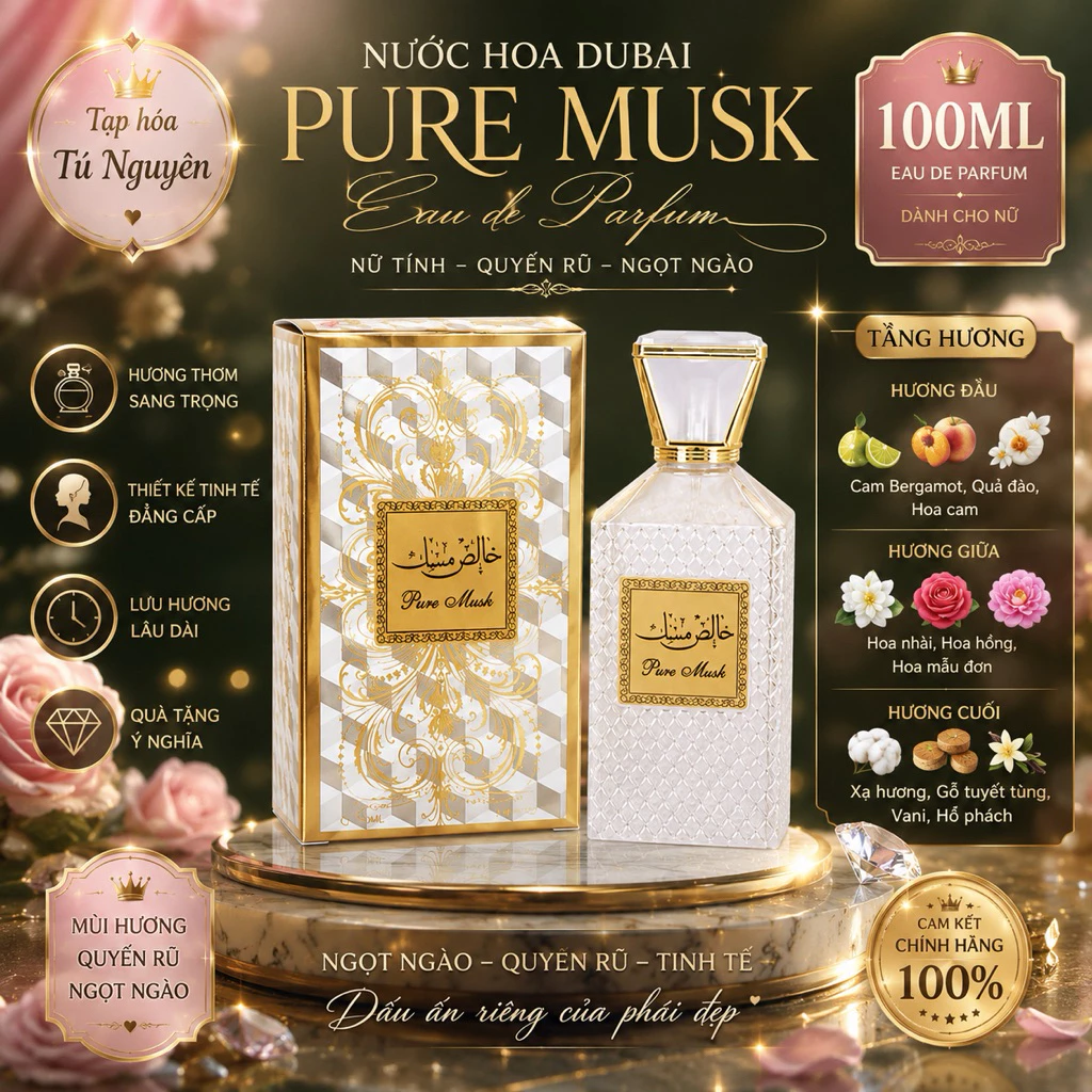 NƯỚC HOA ĐU BAII PURE.MUSK TRẮNG 100Ml cao cấp tiểu thư sang chảnh