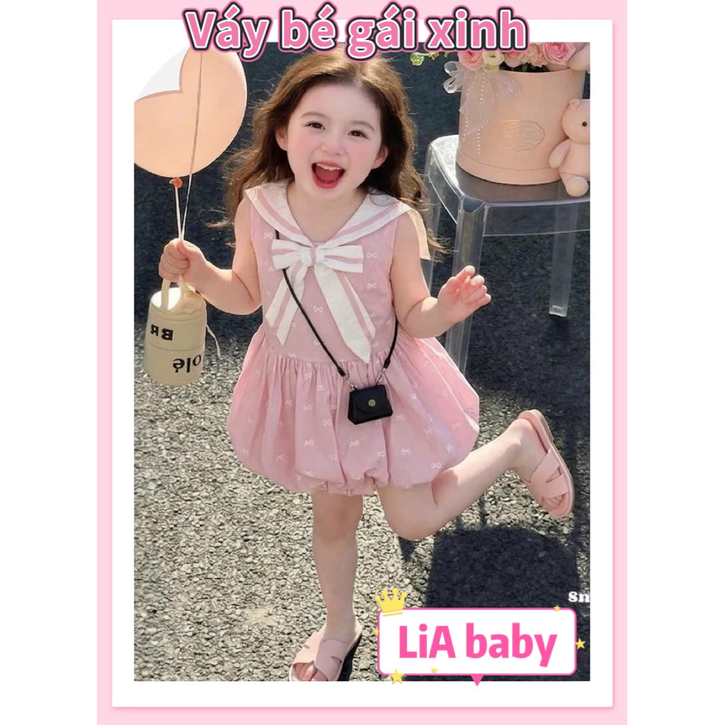(Hot) Váy bé gái hồng nơ chân bí cổ thuỷ thủ xinh xắn đáng yêu mềm mại cho bé diện đi chơi ,đi học ,du lịch (9-30kg)[L3]