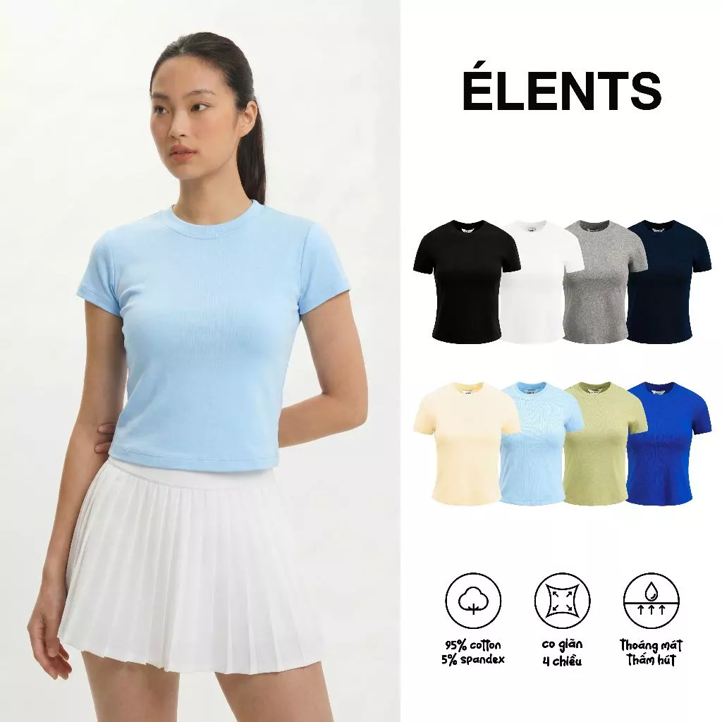 [HÀNG MỚI] Áo Thun Nữ Trơn Form Ôm Chiết Eo Tôn Dáng Vải Cotton Em Bé ÉLENTS [Minnie] ESST082