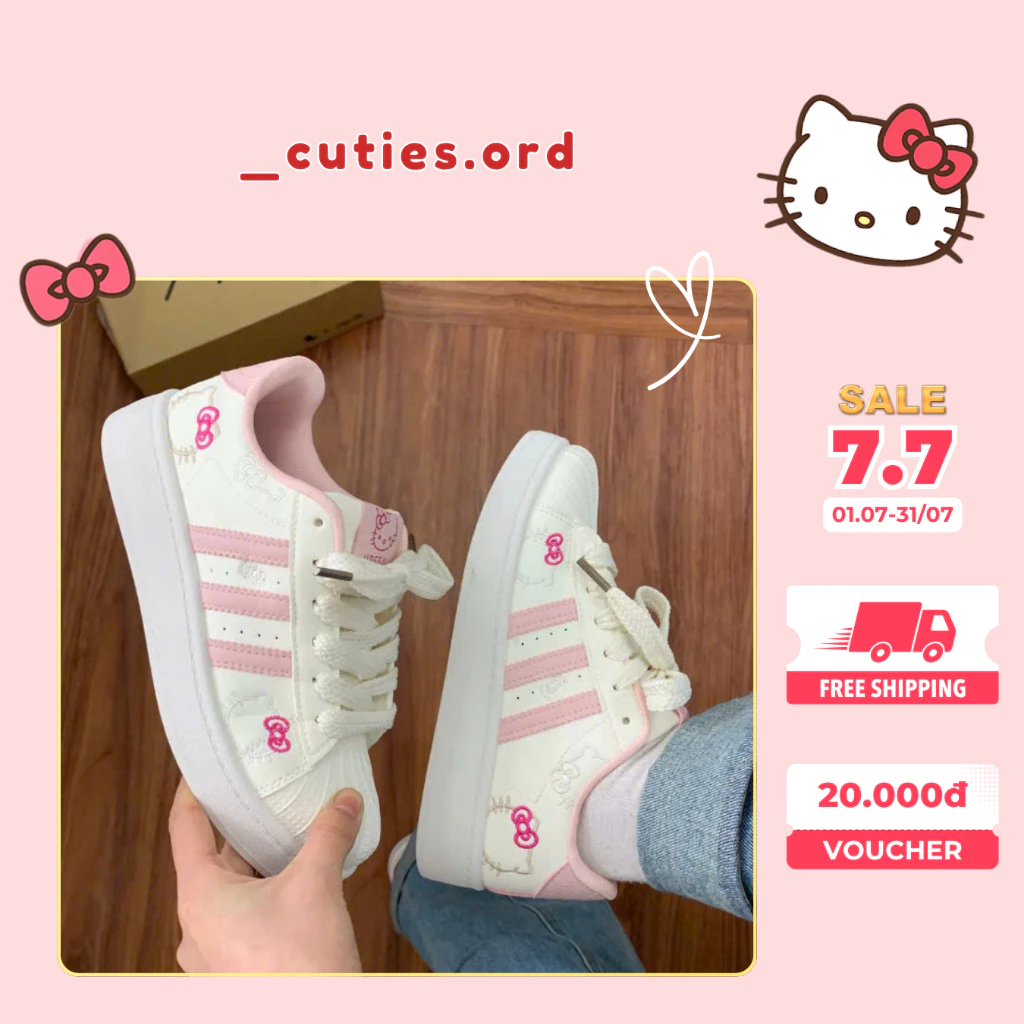 [ORDER] | Bản Cao Cấp - Giày Sò Hello Kitty Nữ Cute – Sneaker Trắng Hồng Size 35-40 - Ảnh Thật