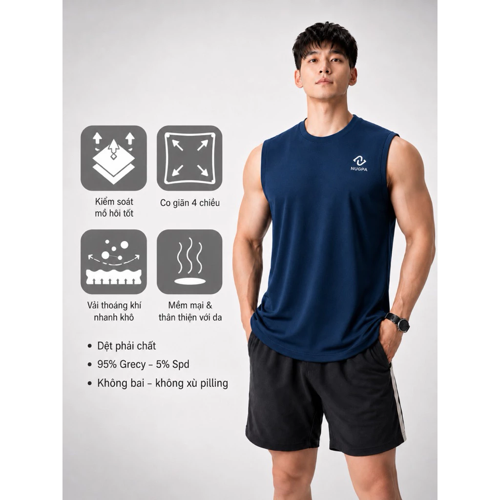 Áo Ba Lỗ Nam Thun Lỗ Kim Co Giãn, 45-85kg Thấm Hút Mồ Hôi