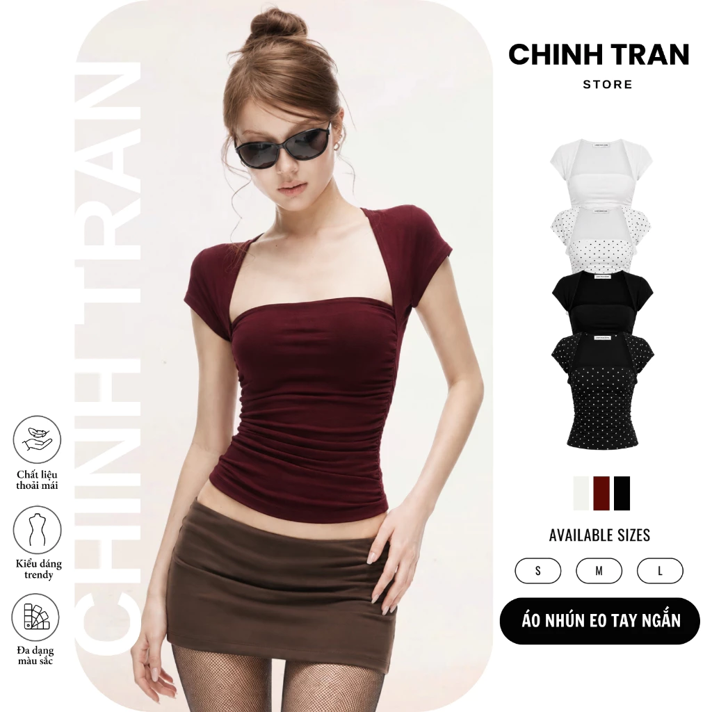 Áo Thun Nhún Eo Tay Ngắn Ôm Body Chất Thun Cotton Nhiều Màu