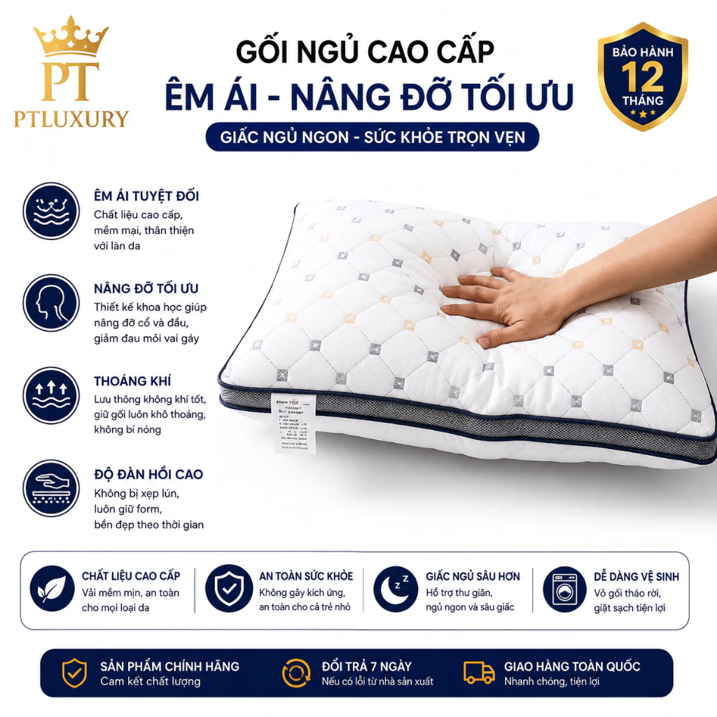 Ruột gối PTLUXURY quả trám kích thước 50 cm x 70 cm bông cao cấp [ Hàng Nhập Khẩu ]