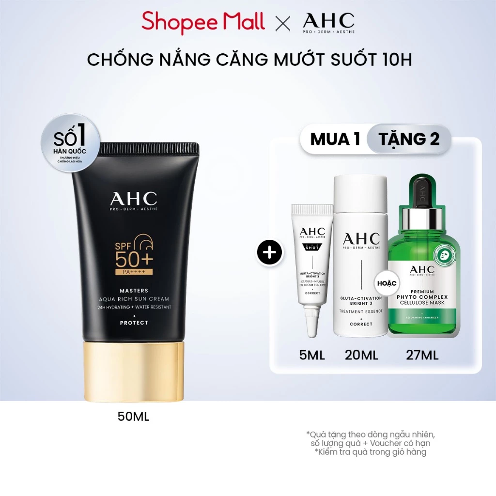 [LIVE] Kem chống nắng AHC phổ rộng 400nm căng mướt da chuẩn Hàn (50 ml) Masters Aqua Rich Sun Cream