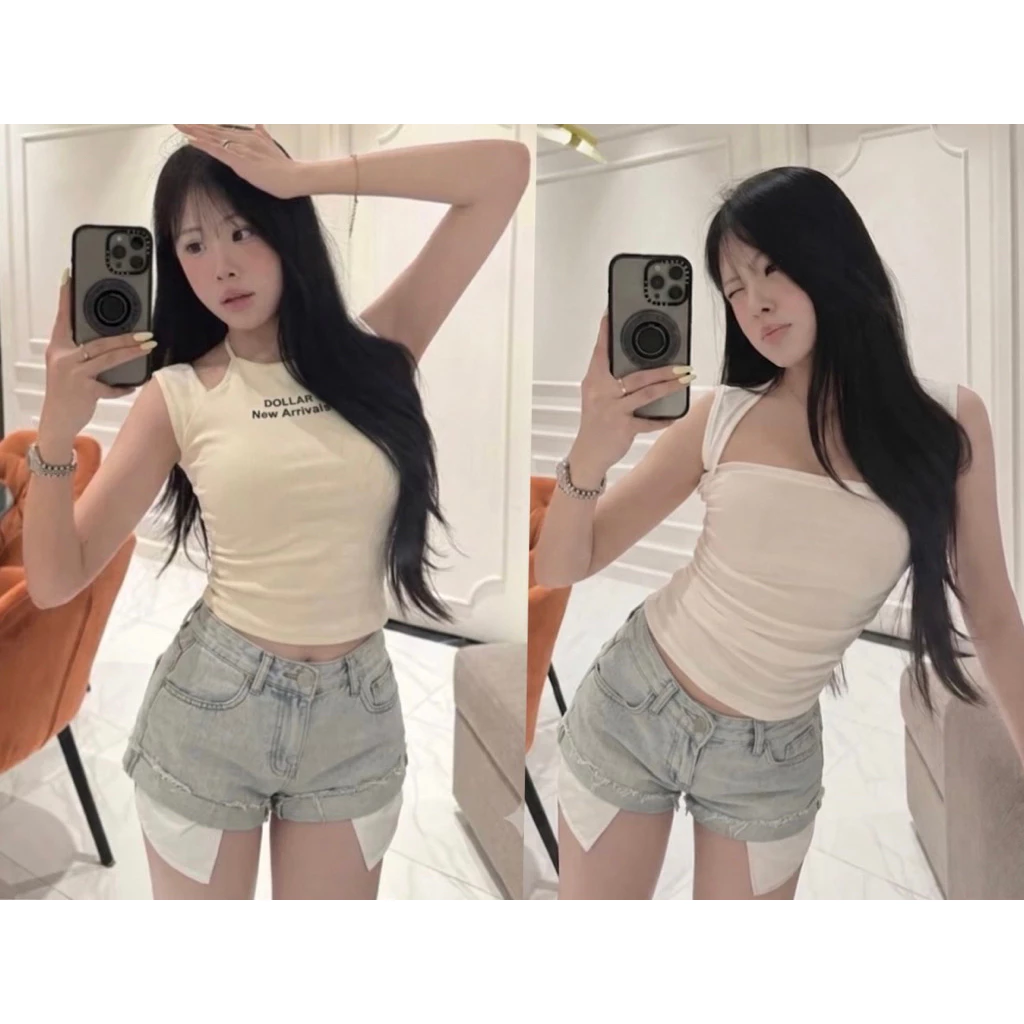 Quần short jean lật gấu túi thò lưng cao cá tính hothit
